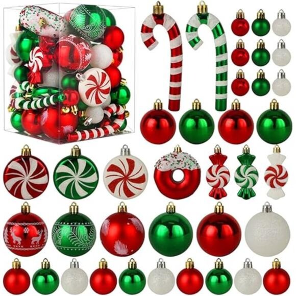 Christmas Tree Ornaments,Green Red White Christmas Ball Ornaments Set of 60 Pack - Picture 5 of 5